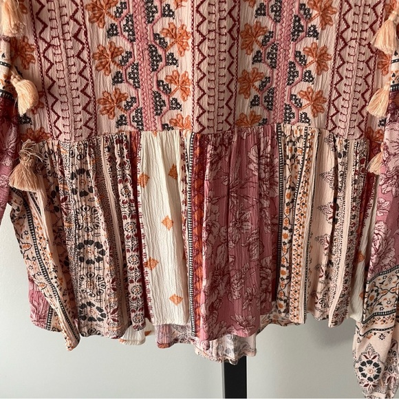 American Eagle Boho Peasant Top Blouse Peplum Tassels Bohemian Size Medium - Picture 6 of 8